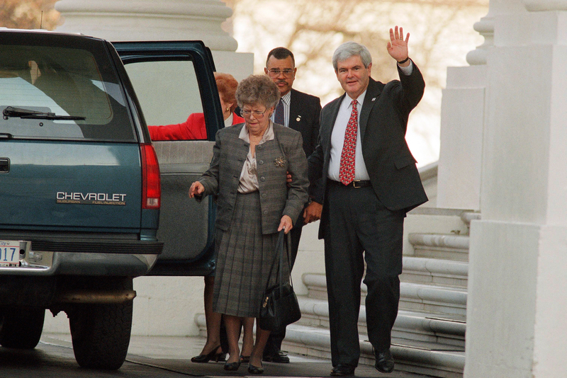 Newt and mother leaving the White House, January 13, 1995.